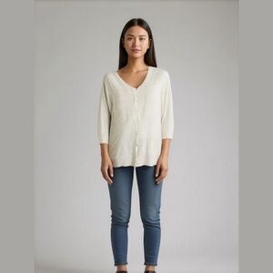 GAP Cotton Cashmere  Cardigan Oversized Lightweight Minimalist Chic Cream Size L